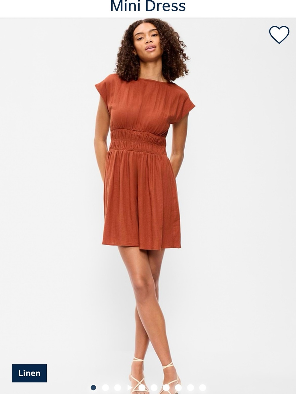 Old Navy Rust Linen Smocked-Waist Mini Dress